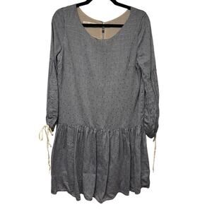 Paper Crown Drop Waist Blue Copper Dot Maternity Dress 3/4 Sleeve Size Small